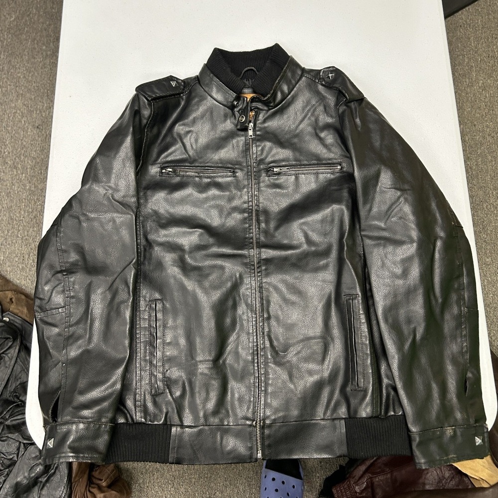 NY Vintage Classics Bomber Jacket Mens XL Black Faux Leather Quilted Zip Up